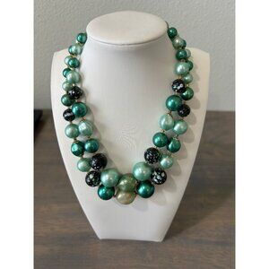 Vintage Japan Green Beaded Faux Pearl Necklace Double Strands Chunky MCM